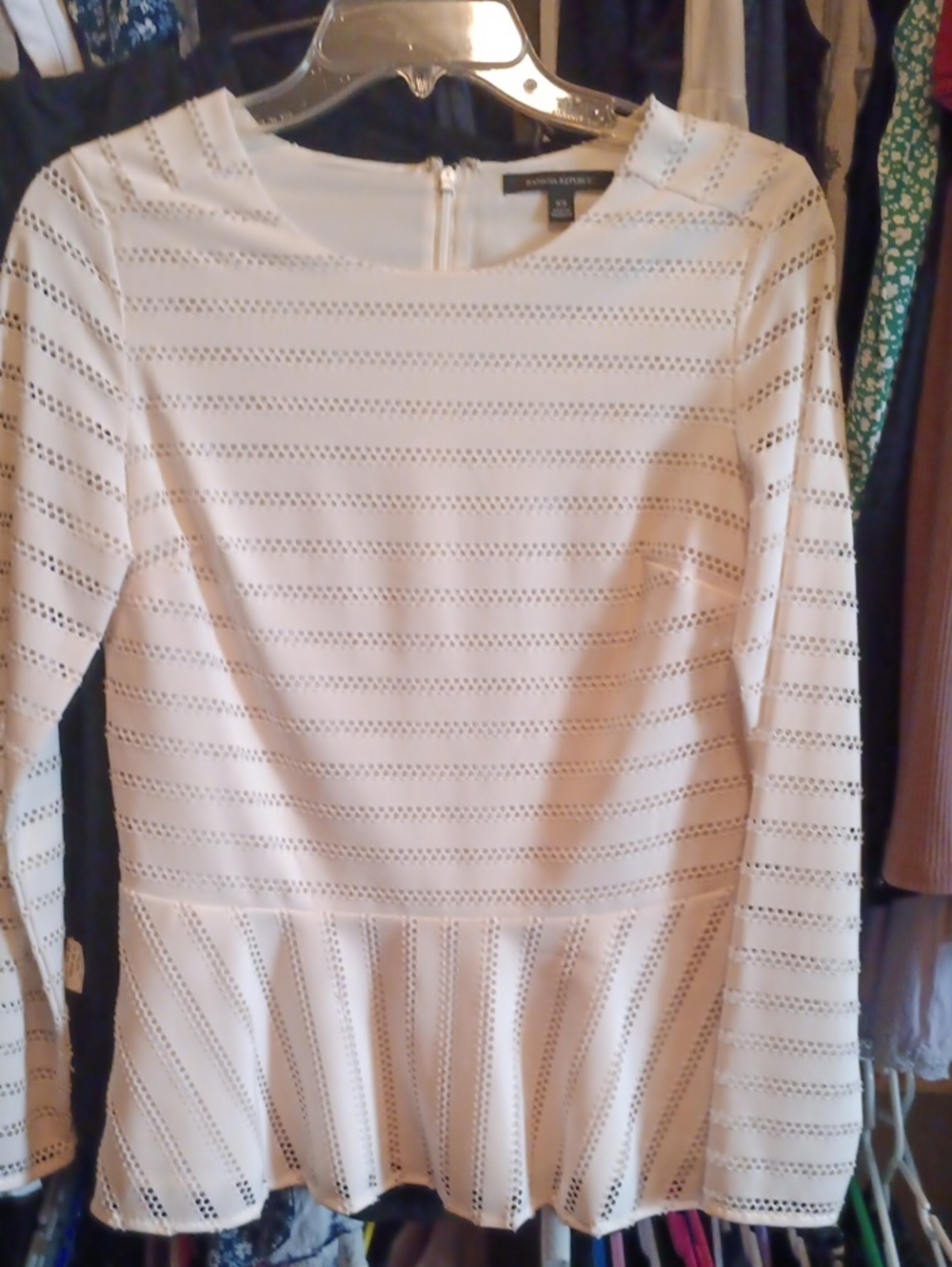 Banana Republic Cream Eyelet Peplum Long-Sleeve Top